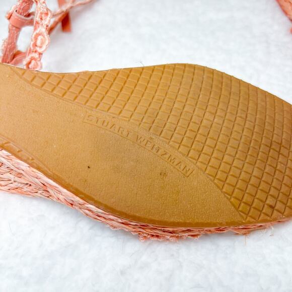 Stuart Weitzman Espadrille Wedge Strappy Floral Orange Sandals Size - Picture 9 of 9